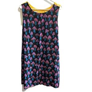Handmade Black Mushroom Dress Graphic Sleeveless Shift Hippie Shrooms Flaw XL